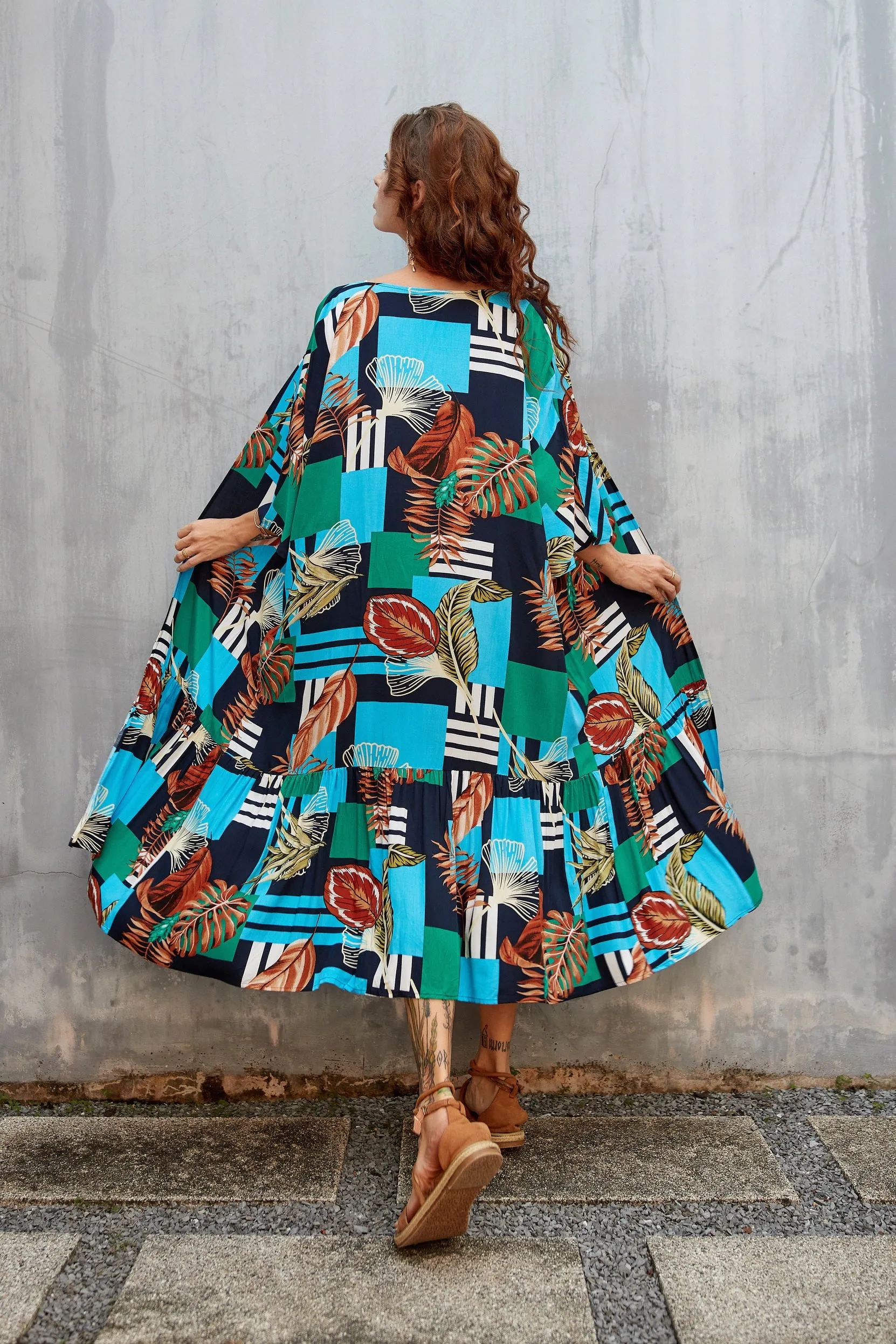 Women's Flowy Blue Beach Kimono Swimsuit Cover-Up with Belt