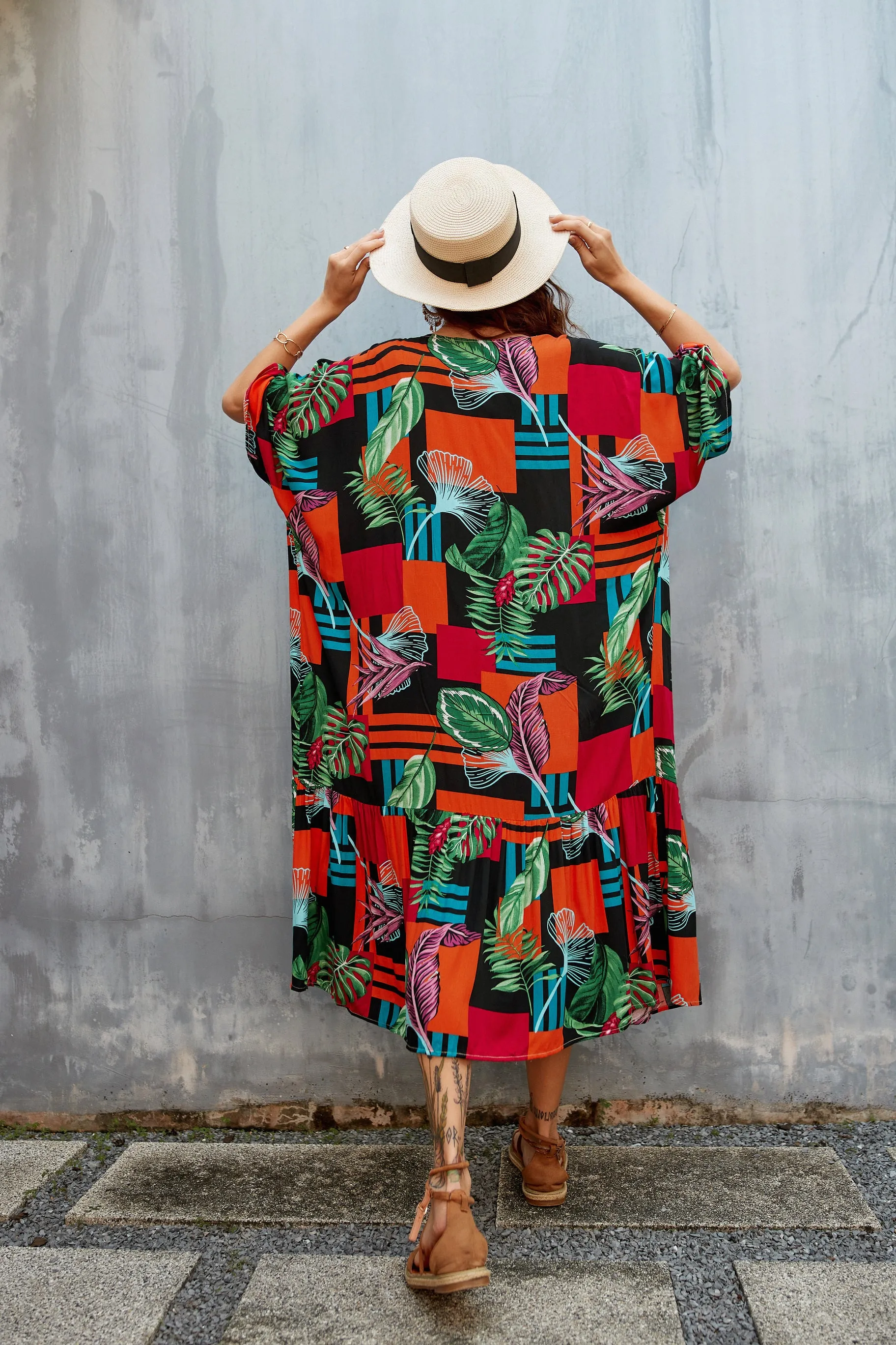 Women's Flowy Blue Beach Kimono Swimsuit Cover-Up with Belt