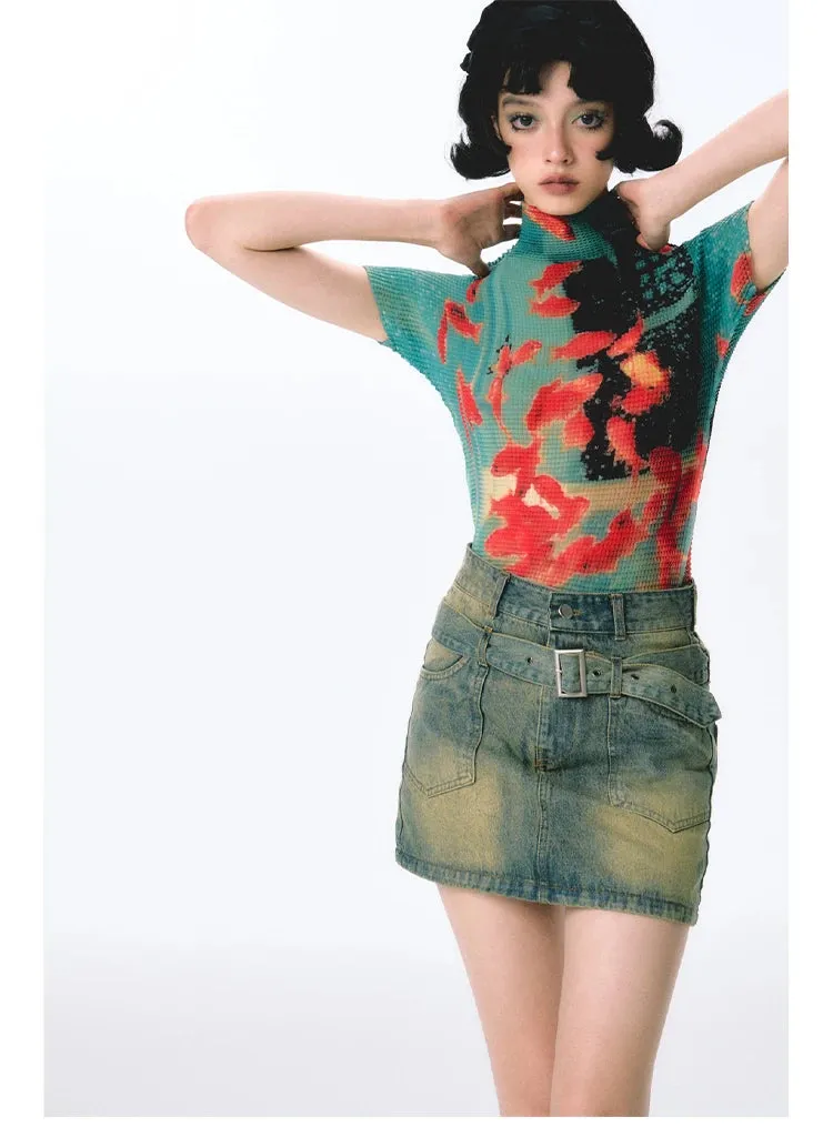 Women’s Tie-Dye Bodycon Crop Top – Short Sleeve Y2K Coquette Kawaii Aesthetic Tee