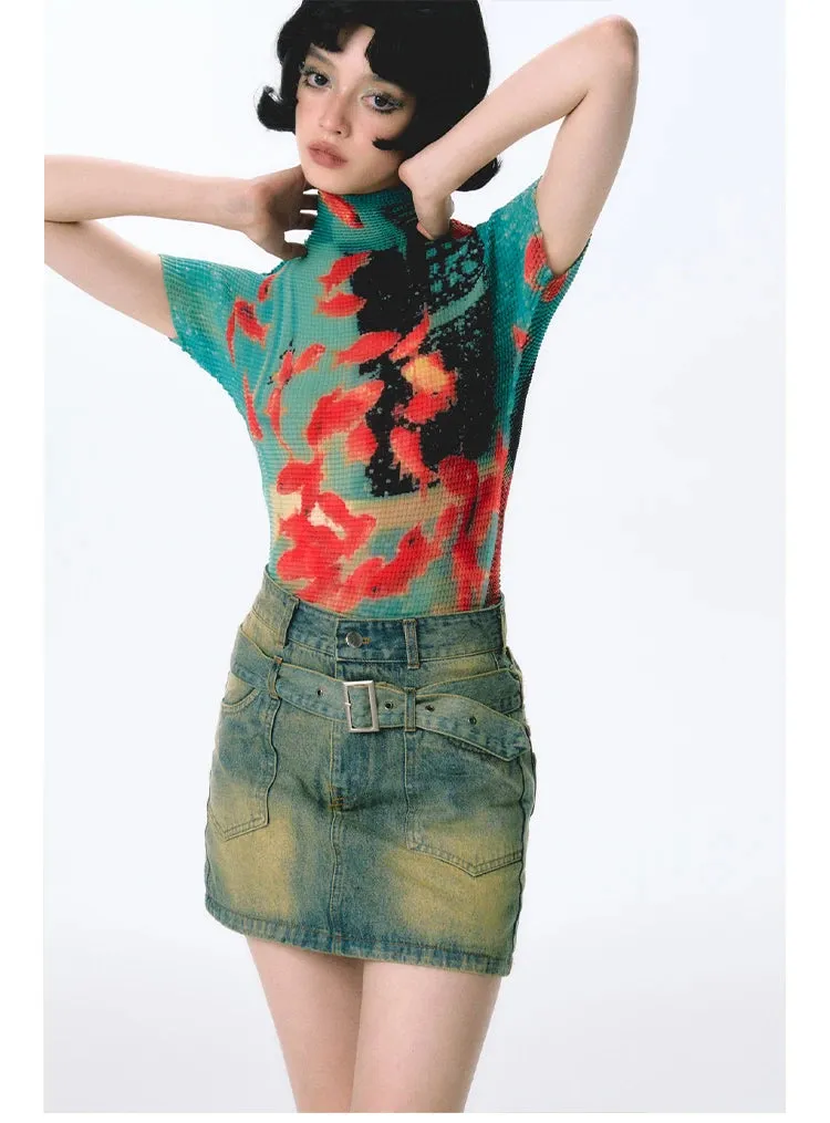 Women’s Tie-Dye Bodycon Crop Top – Short Sleeve Y2K Coquette Kawaii Aesthetic Tee
