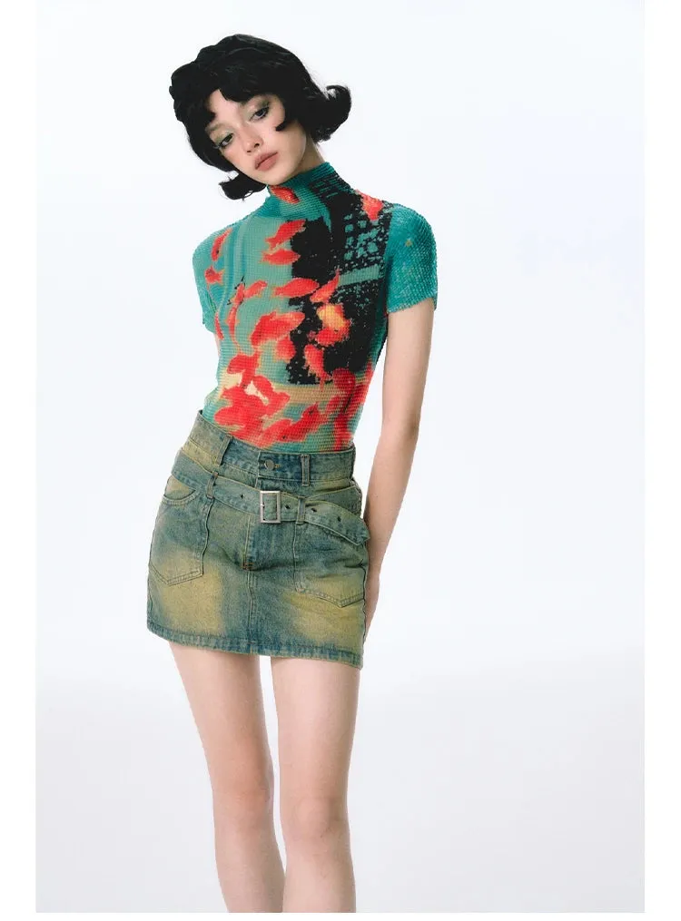 Women’s Tie-Dye Bodycon Crop Top – Short Sleeve Y2K Coquette Kawaii Aesthetic Tee
