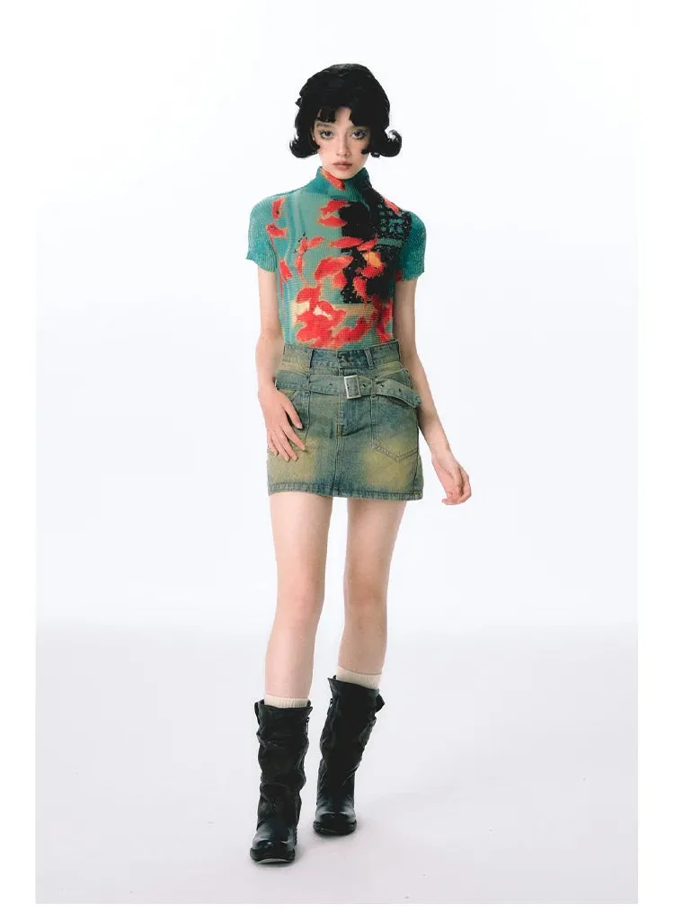 Women’s Tie-Dye Bodycon Crop Top – Short Sleeve Y2K Coquette Kawaii Aesthetic Tee