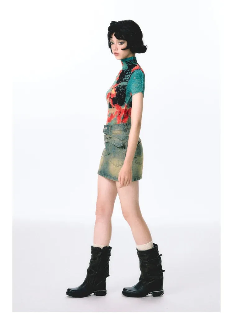 Women’s Tie-Dye Bodycon Crop Top – Short Sleeve Y2K Coquette Kawaii Aesthetic Tee