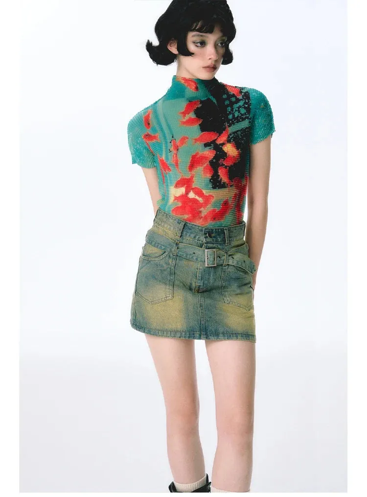 Women’s Tie-Dye Bodycon Crop Top – Short Sleeve Y2K Coquette Kawaii Aesthetic Tee