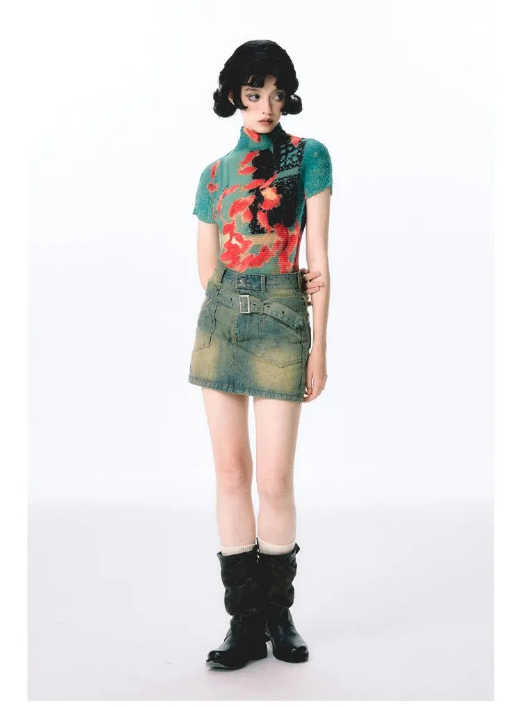Women’s Tie-Dye Bodycon Crop Top – Short Sleeve Y2K Coquette Kawaii Aesthetic Tee