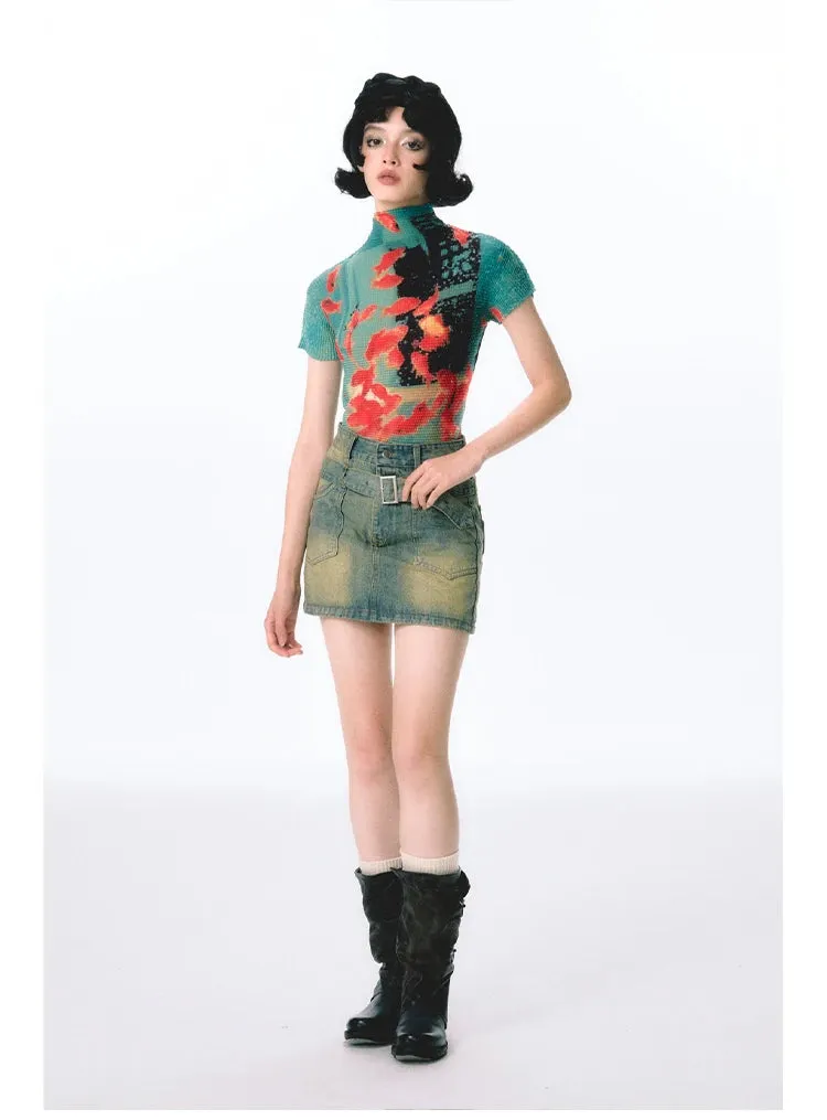Women’s Tie-Dye Bodycon Crop Top – Short Sleeve Y2K Coquette Kawaii Aesthetic Tee