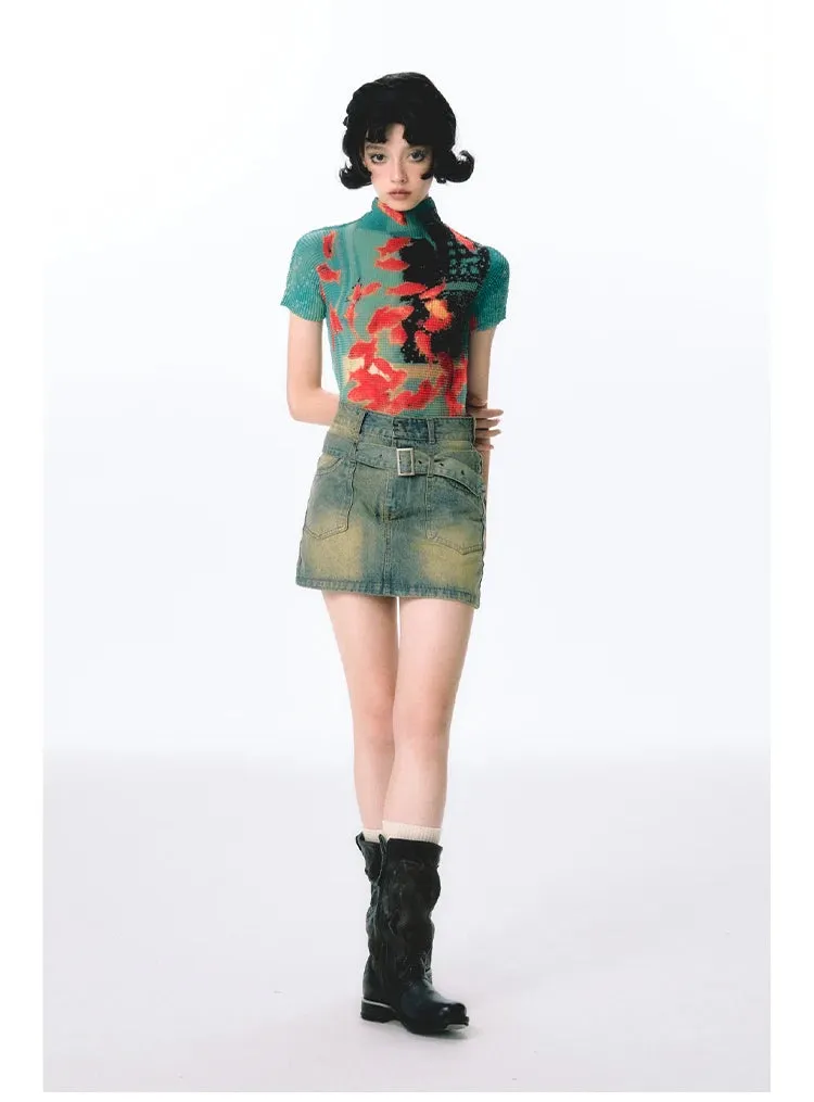 Women’s Tie-Dye Bodycon Crop Top – Short Sleeve Y2K Coquette Kawaii Aesthetic Tee