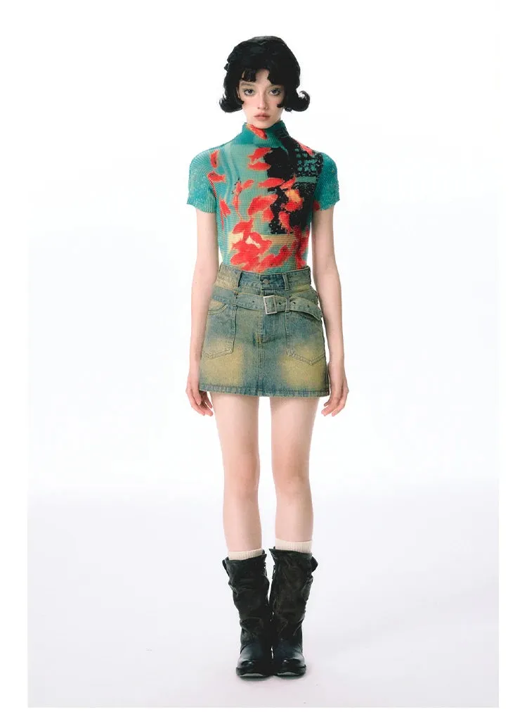 Women’s Tie-Dye Bodycon Crop Top – Short Sleeve Y2K Coquette Kawaii Aesthetic Tee