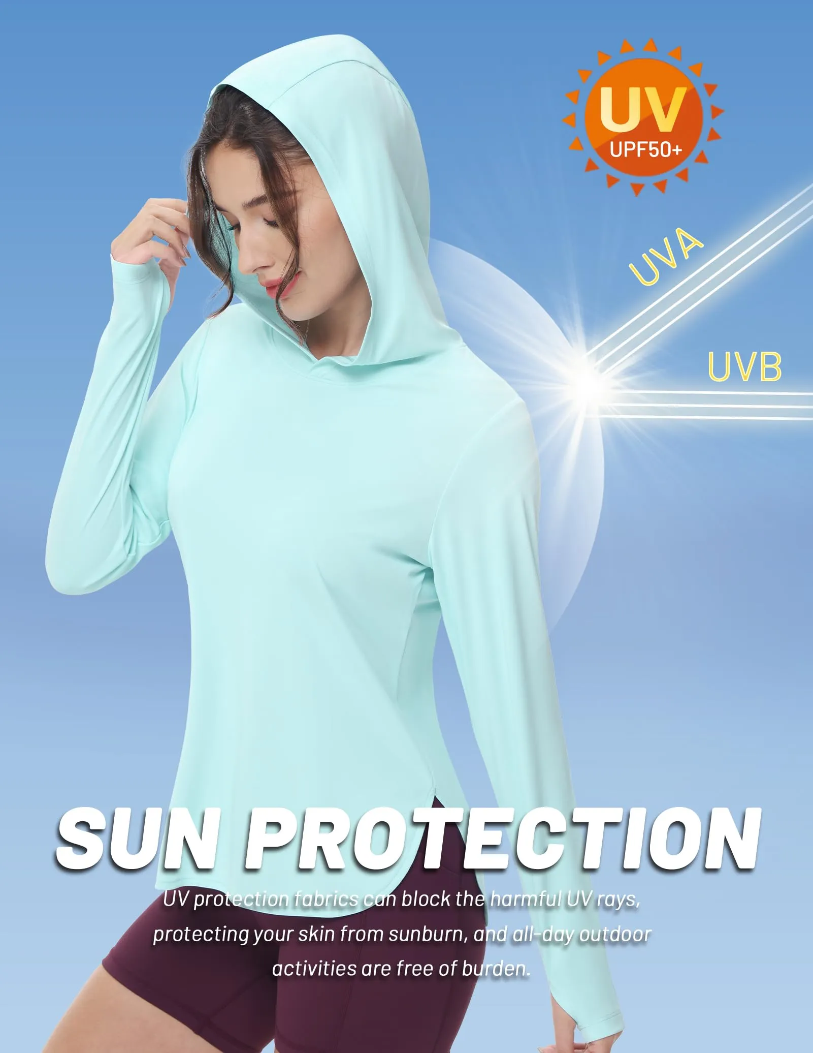 Womens UPF 50  Sun Protection Hoodie Shirts