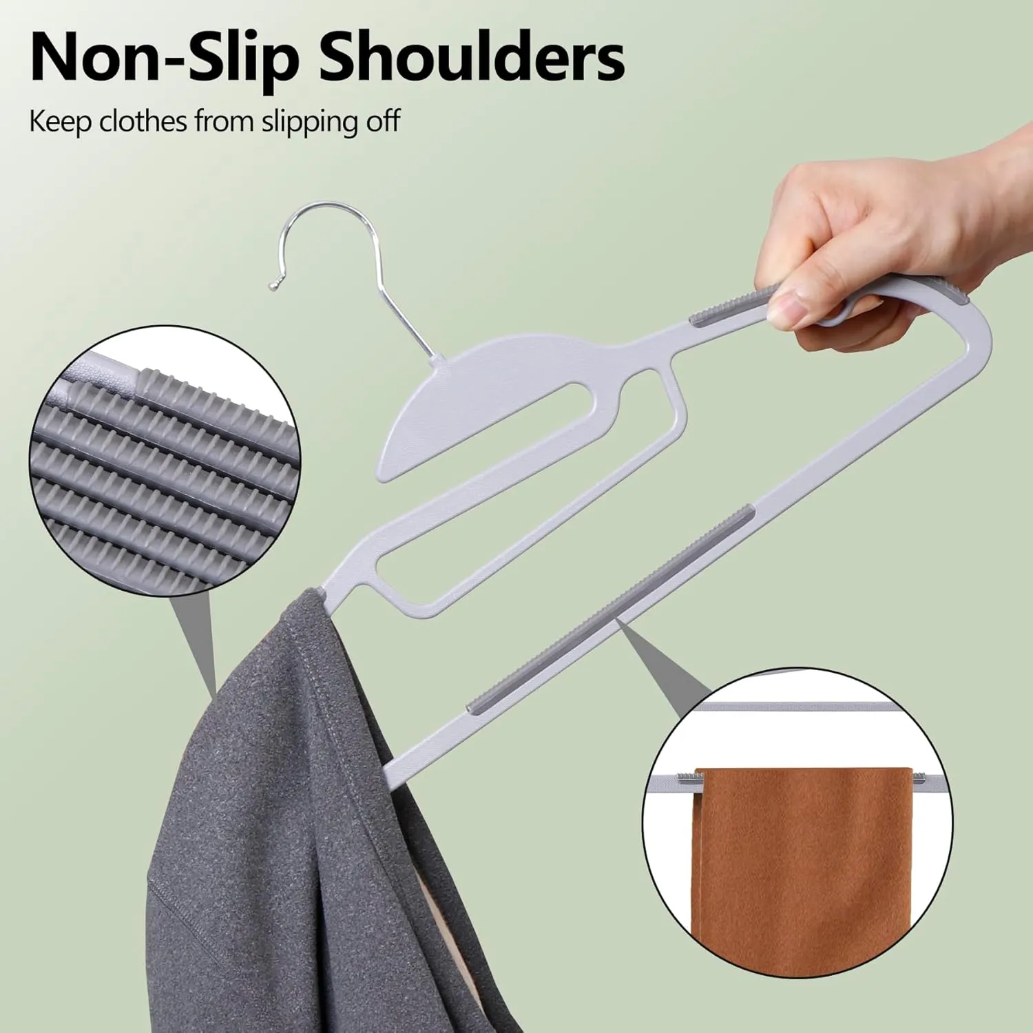 ZENY™ 50 Pack Coat Hangers, Heavy-Duty Plastic Suit Hangers, S-Shaped Opening Non Slip Slim Clothes Hangers with Lateral Hooks and Rubber Pads 360 Degree Swivel Hook Space Saving