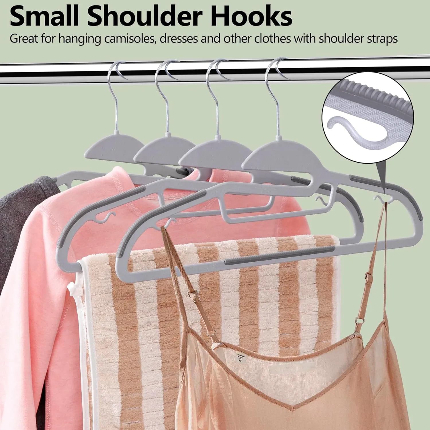 ZENY™ 50 Pack Coat Hangers, Heavy-Duty Plastic Suit Hangers, S-Shaped Opening Non Slip Slim Clothes Hangers with Lateral Hooks and Rubber Pads 360 Degree Swivel Hook Space Saving