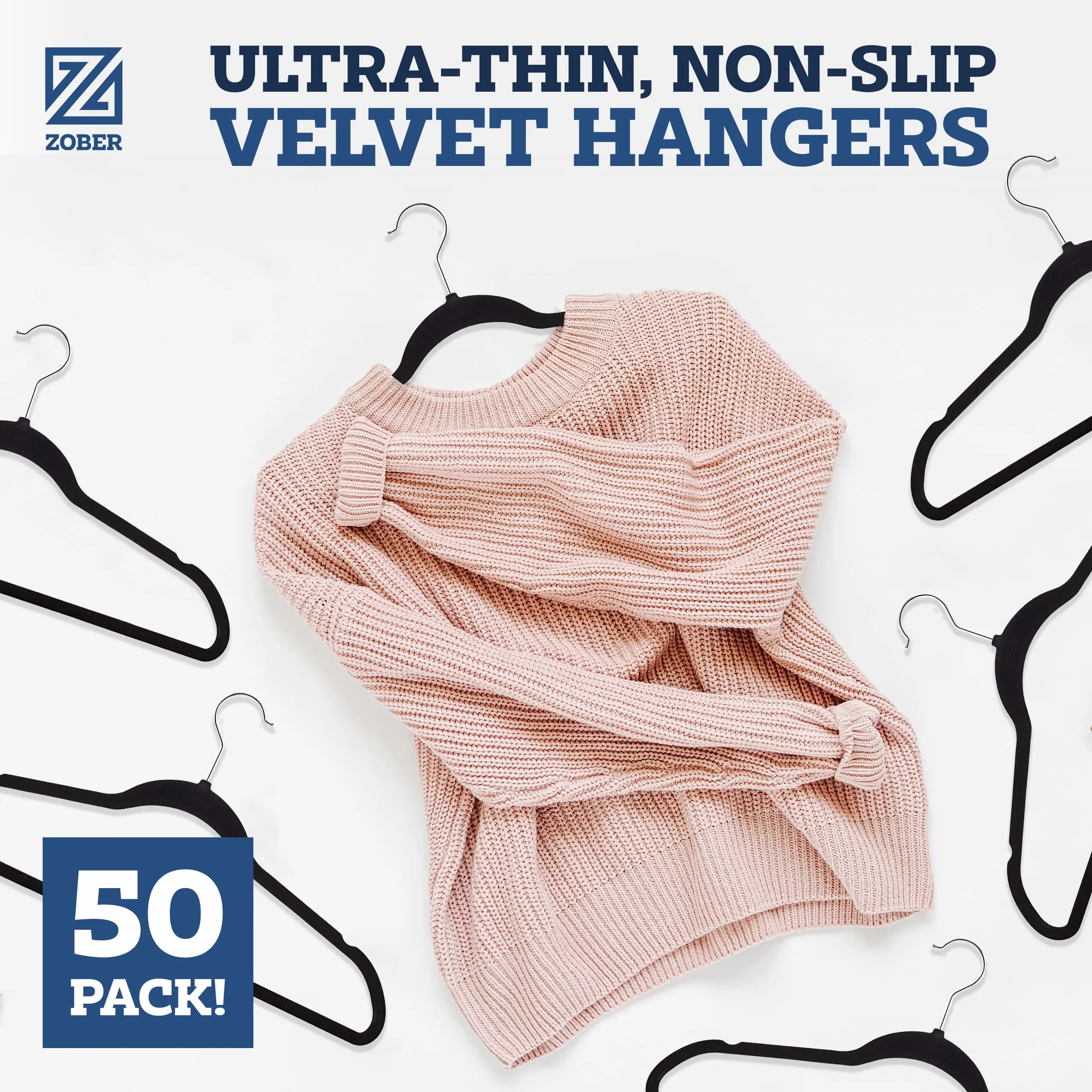 ZOBER Non-Slip Velvet Hangers - Suit Hangers Ultra Thin Space Saving 360 Degree Swivel Hook Strong and Durable Clothes Hangers Hold Up-to 10 Lbs
