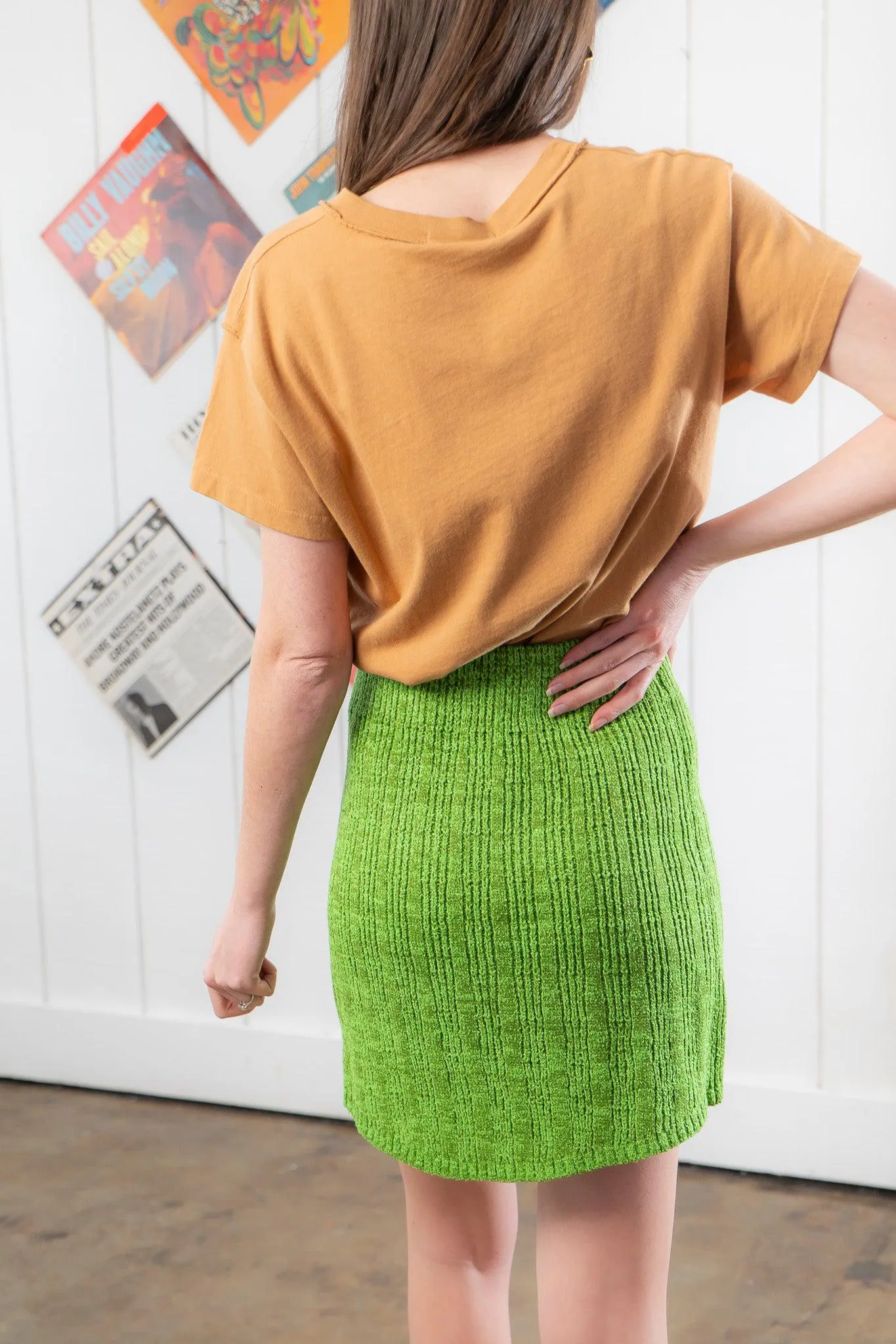 Zoe Cool Green Crochet Knit Mini Skirt